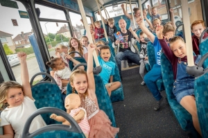 Children hop on board the Middlesbrough Reads literacy bus