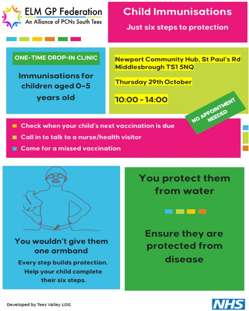 Child Immunisations happing in Thorntree and Newport this Thursday