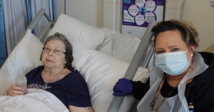 Michelle visiting Lorraine in hospital